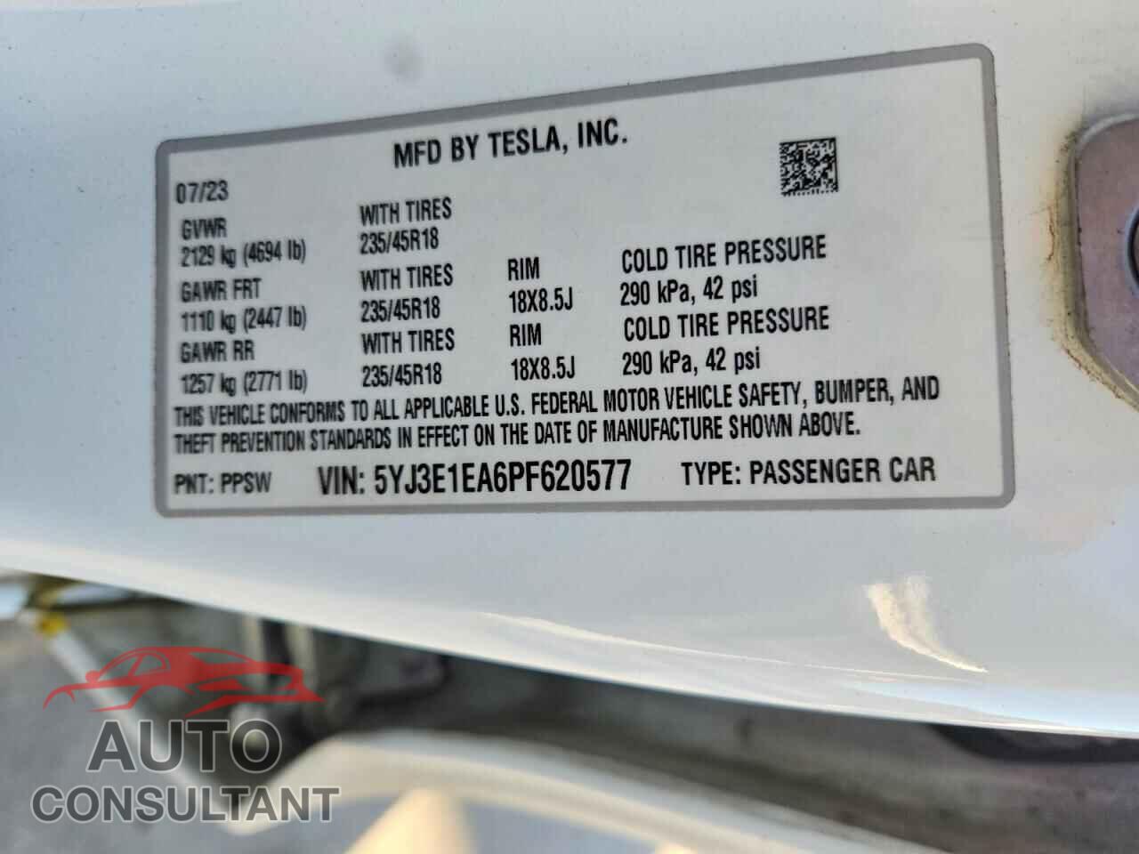 TESLA MODEL 3 2023 - 5YJ3E1EA6PF620577