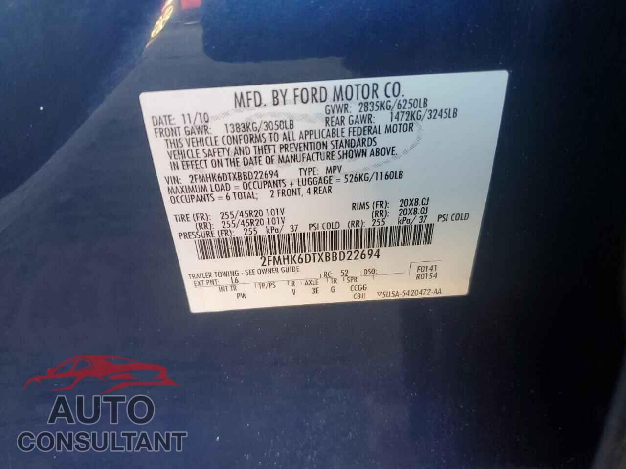FORD FLEX 2011 - 2FMHK6DTXBBD22694