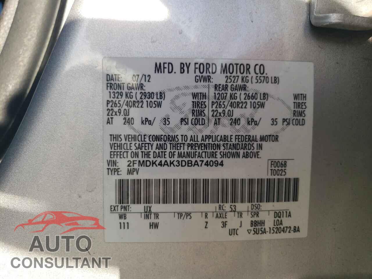 FORD EDGE 2013 - 2FMDK4AK3DBA74094