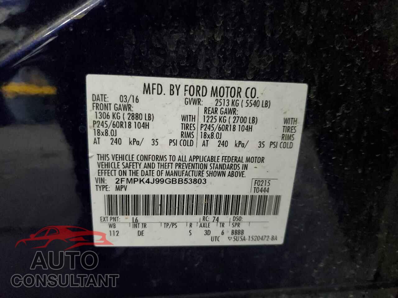 FORD EDGE 2016 - 2FMPK4J99GBB53803