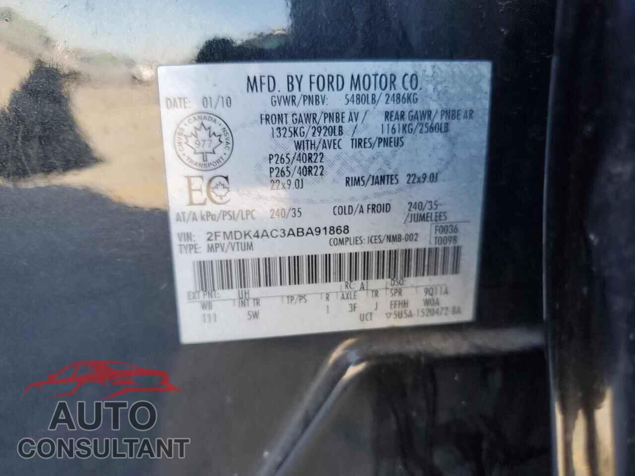 FORD EDGE 2010 - 2FMDK4AC3ABA91868