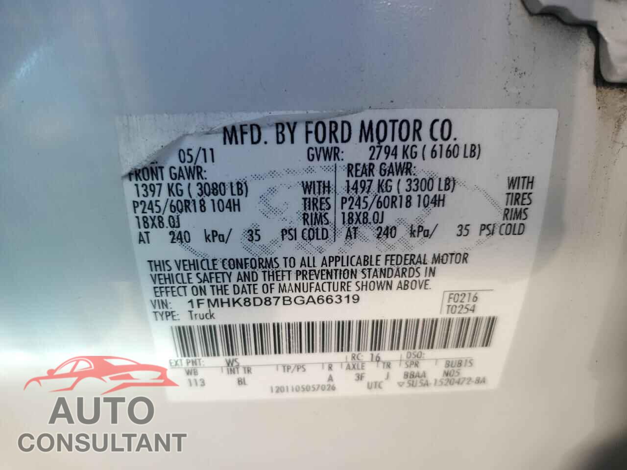 FORD EXPLORER 2011 - 1FMHK8D87BGA66319