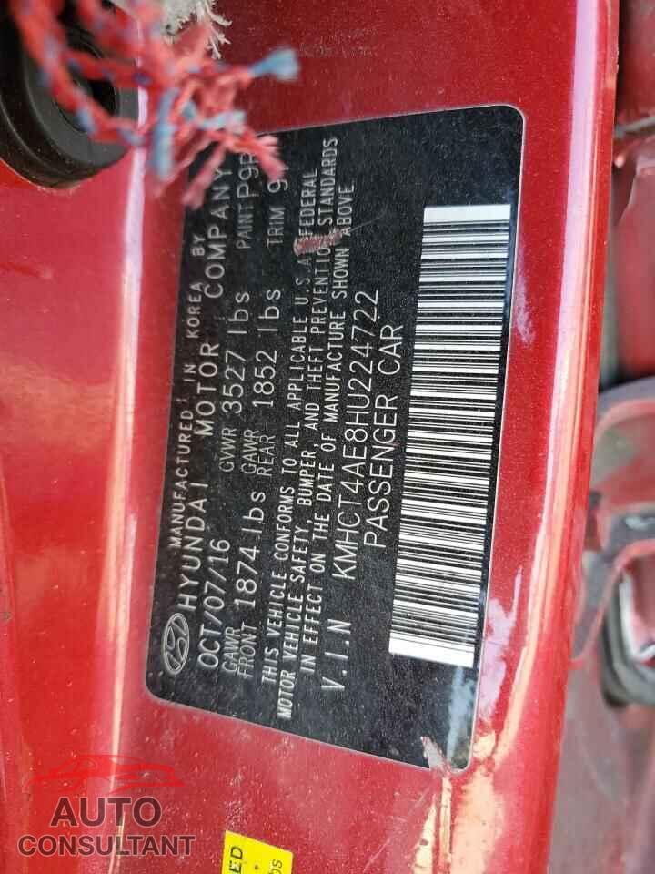 HYUNDAI ACCENT 2017 - KMHCT4AE8HU224722