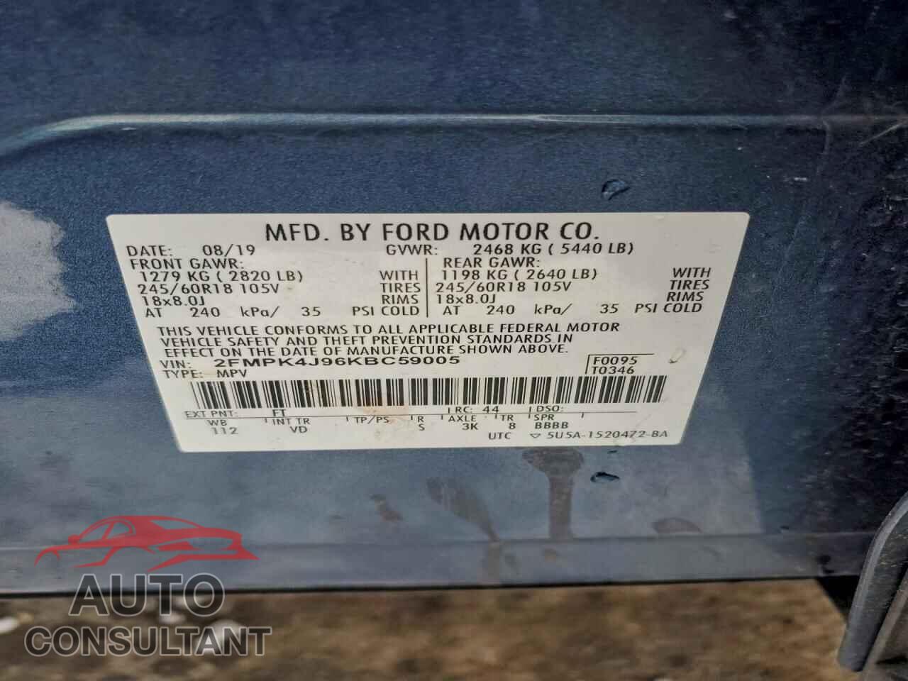 FORD EDGE 2019 - 2FMPK4J96KBC59005