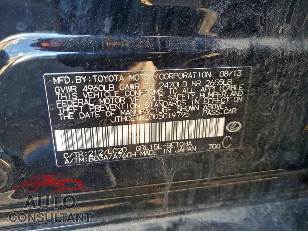 LEXUS GS350 2013 - JTHCE1BL0D5019795
