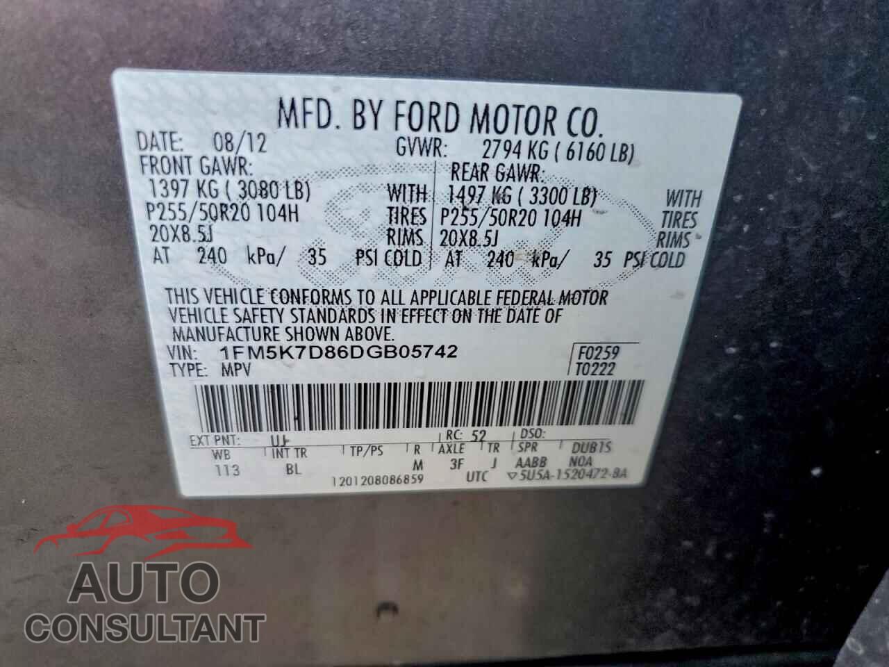 FORD EXPLORER 2013 - 1FM5K7D86DGB05742