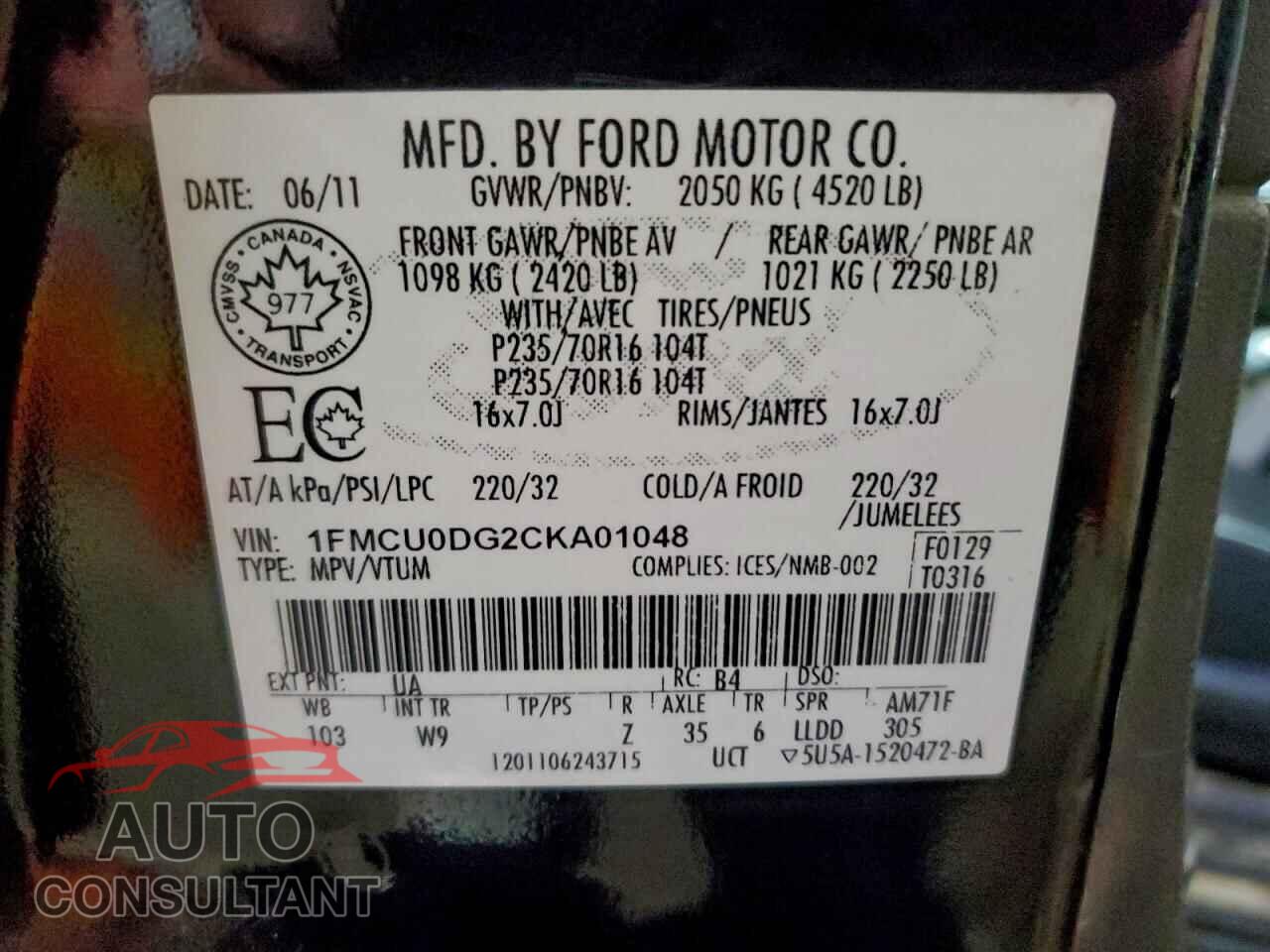 FORD ESCAPE 2012 - 1FMCU0DG2CKA01048