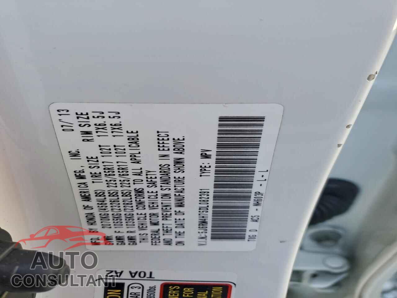 HONDA CRV 2013 - 5J6RM4H75DL082391