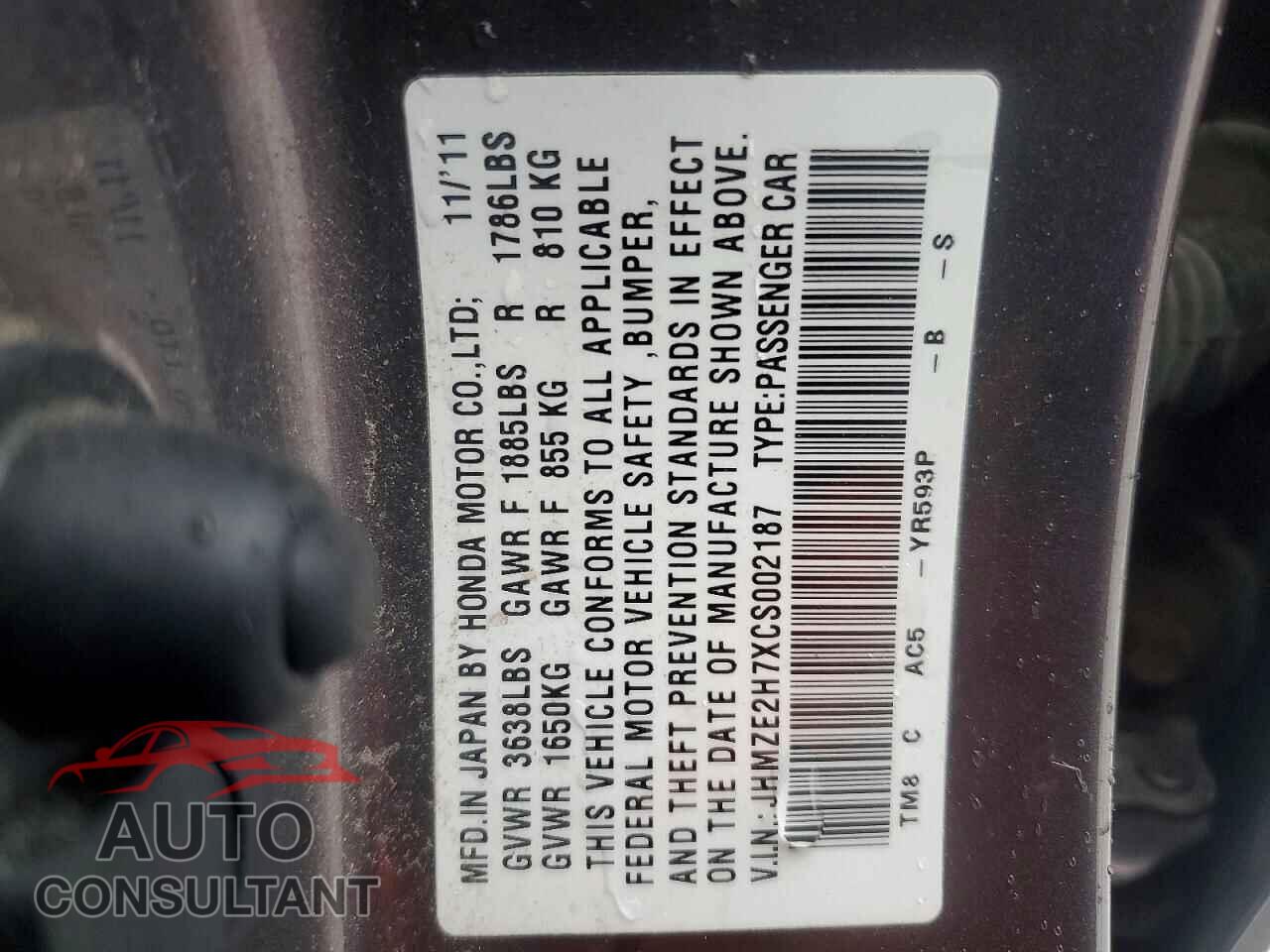 HONDA INSIGHT 2012 - JHMZE2H7XCS002187