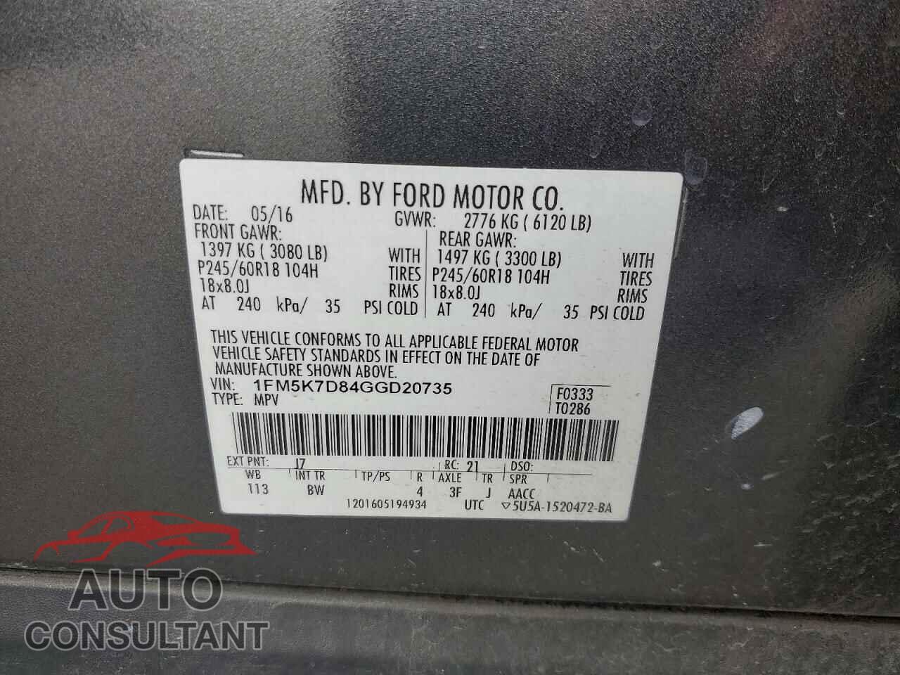 FORD EXPLORER 2016 - 1FM5K7D84GGD20735