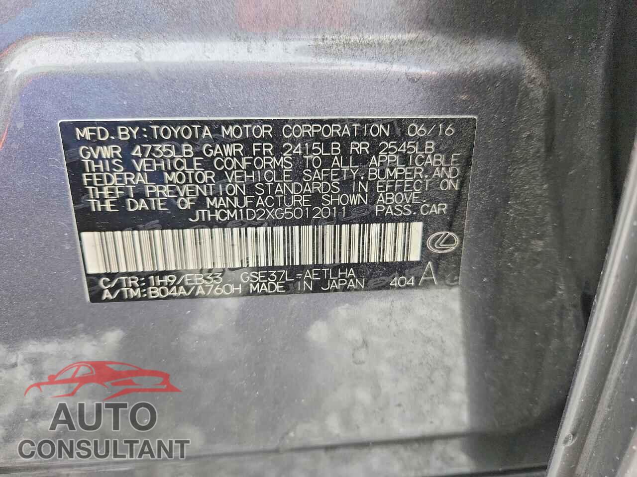 LEXUS IS 2016 - JTHCM1D2XG5012011