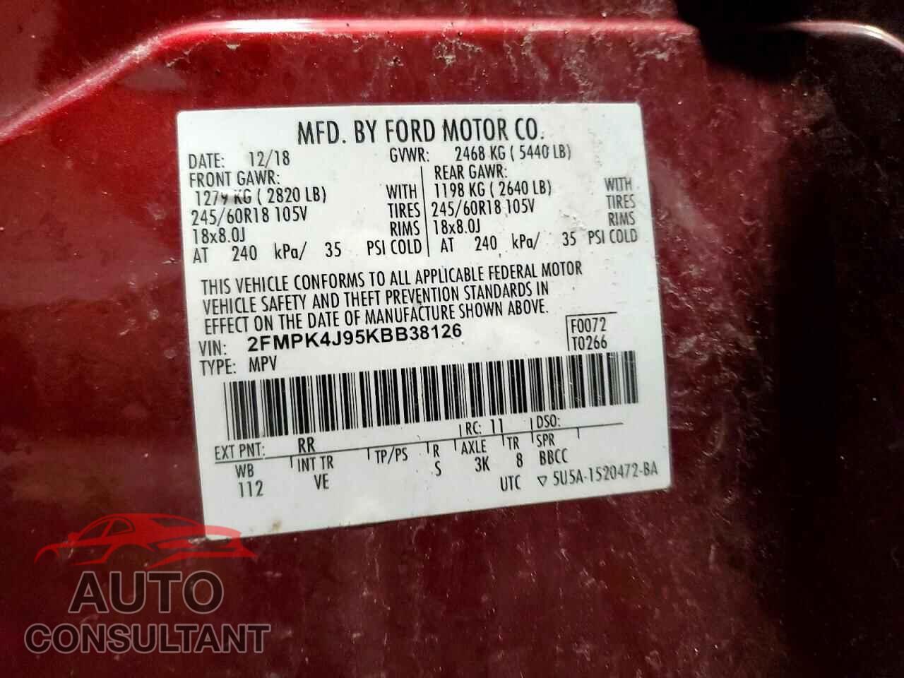 FORD EDGE 2019 - 2FMPK4J95KBB38126