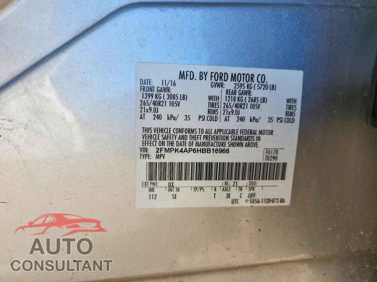 FORD EDGE 2017 - 2FMPK4AP6HBB16966