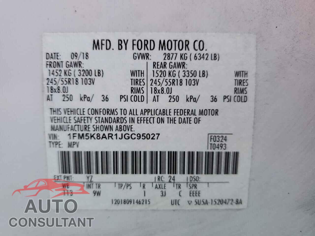 FORD EXPLORER 2018 - 1FM5K8AR1JGC95027