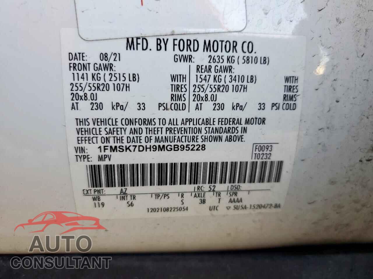 FORD EXPLORER 2021 - 1FMSK7DH9MGB95228