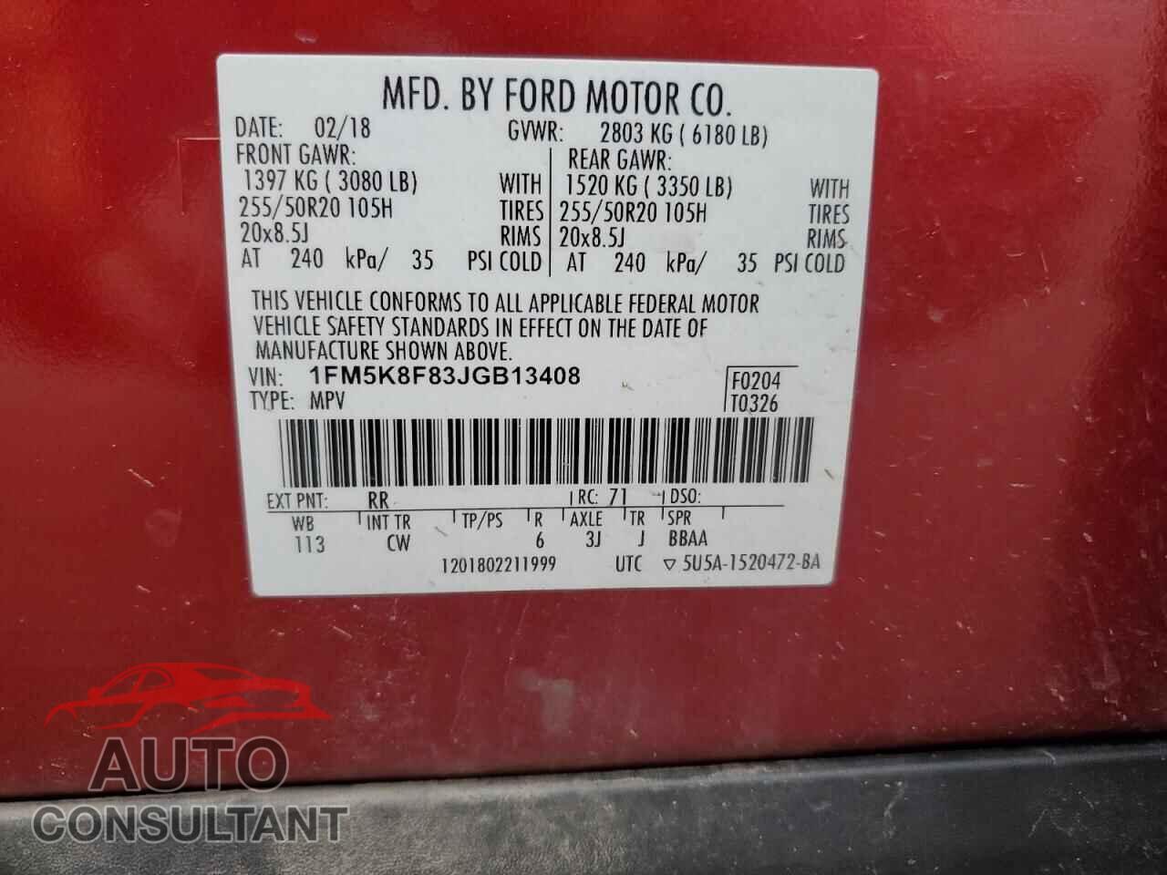 FORD EXPLORER 2018 - 1FM5K8F83JGB13408