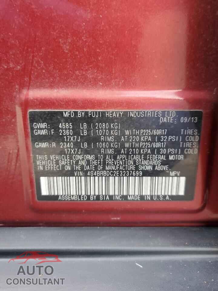 SUBARU OUTBACK 2014 - 4S4BRBDC2E3237699