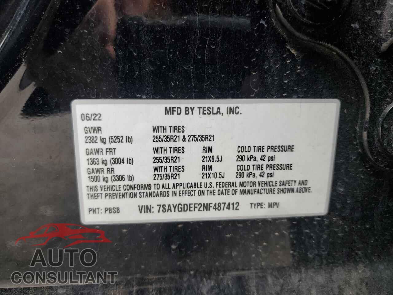 TESLA MODEL Y 2022 - 7SAYGDEF2NF487412