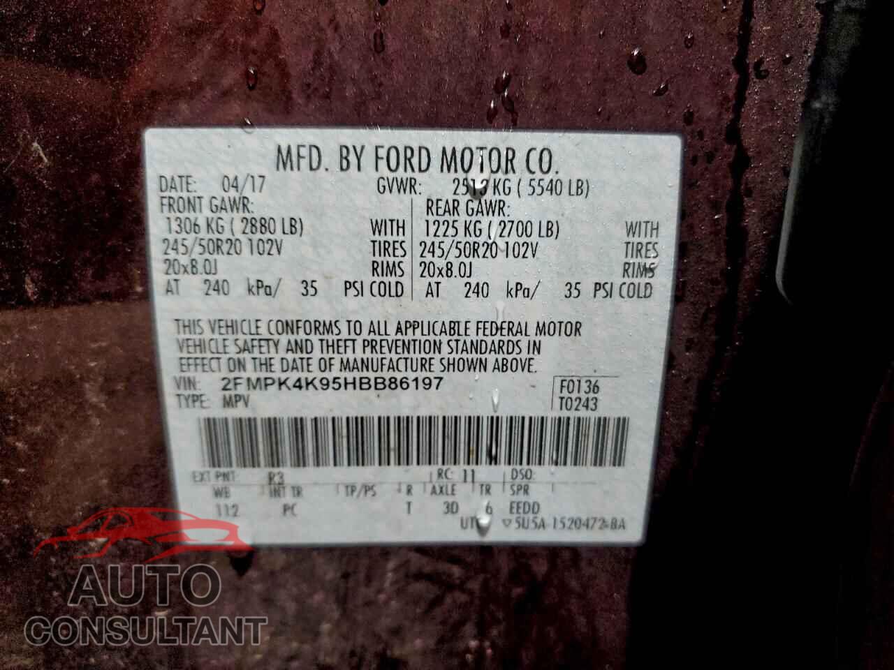 FORD EDGE 2017 - 2FMPK4K95HBB86197