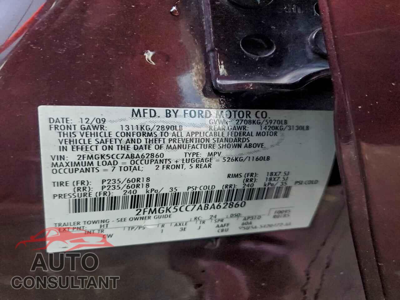 FORD FLEX 2010 - 2FMGK5CC7ABA62860