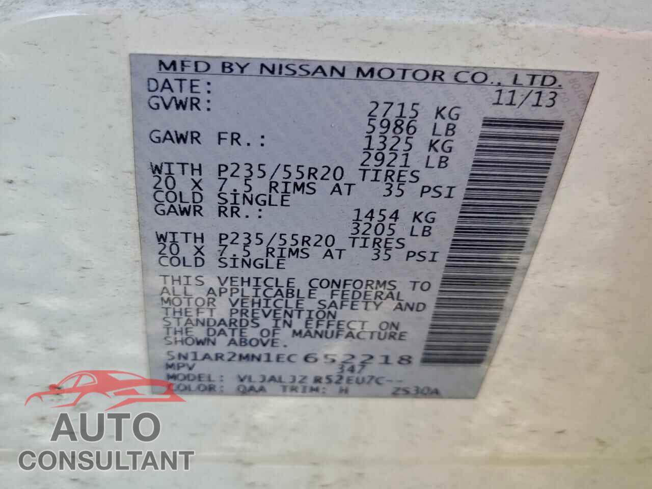NISSAN PATHFINDER 2014 - 5N1AR2MN1EC652218