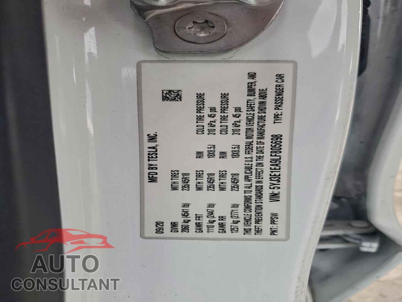 TESLA MODEL 3 2020 - 5YJ3E1EA9LF805698