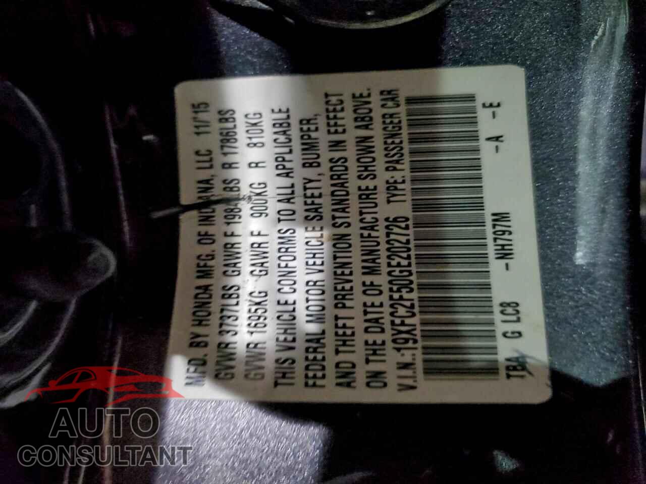 HONDA CIVIC 2016 - 19XFC2F50GE202726
