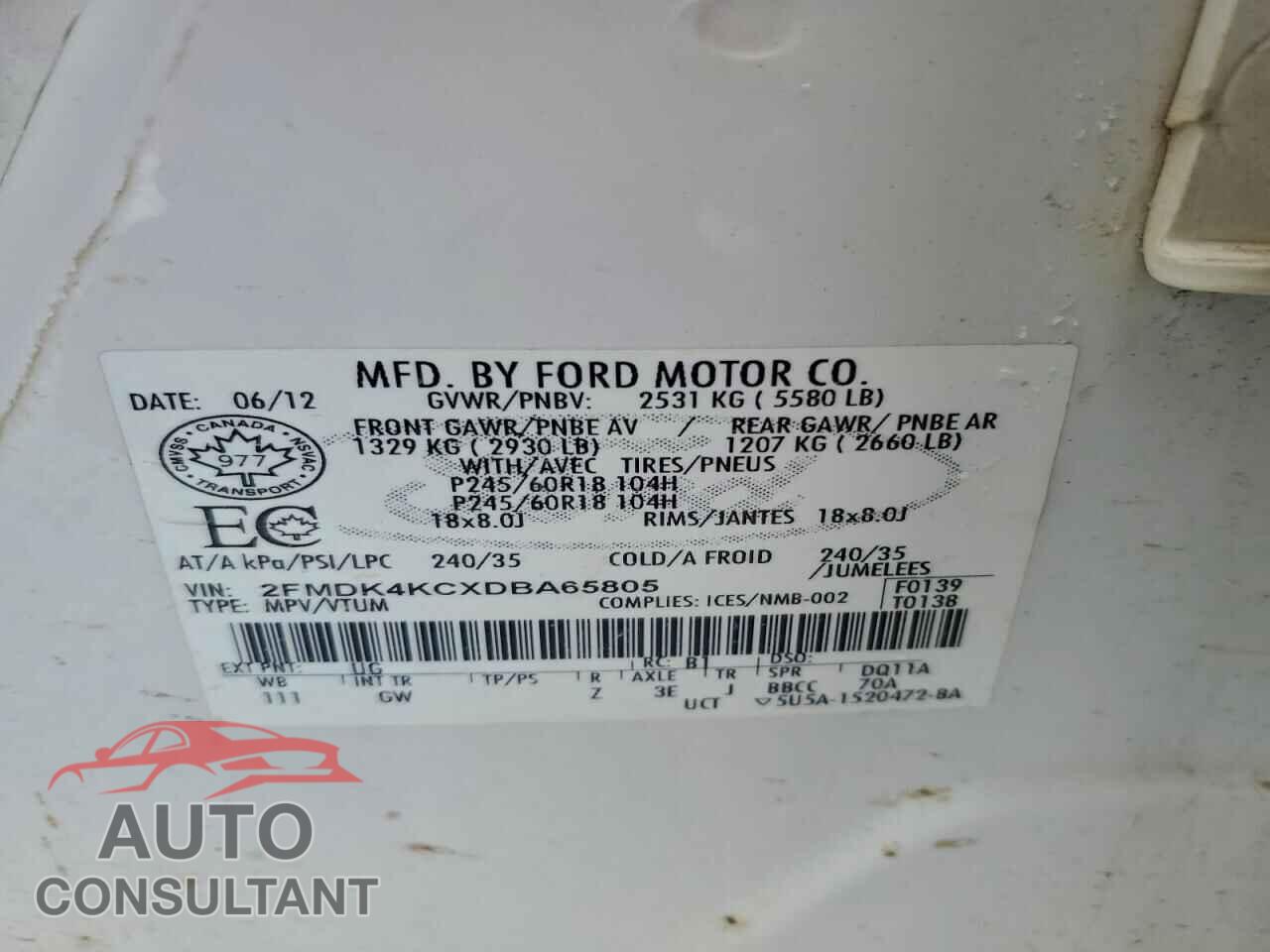 FORD EDGE 2013 - 2FMDK4KCXDBA65805