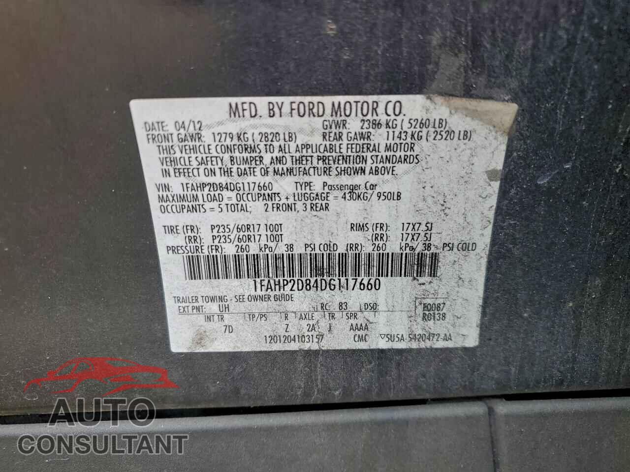 FORD TAURUS 2013 - 1FAHP2D84DG117660