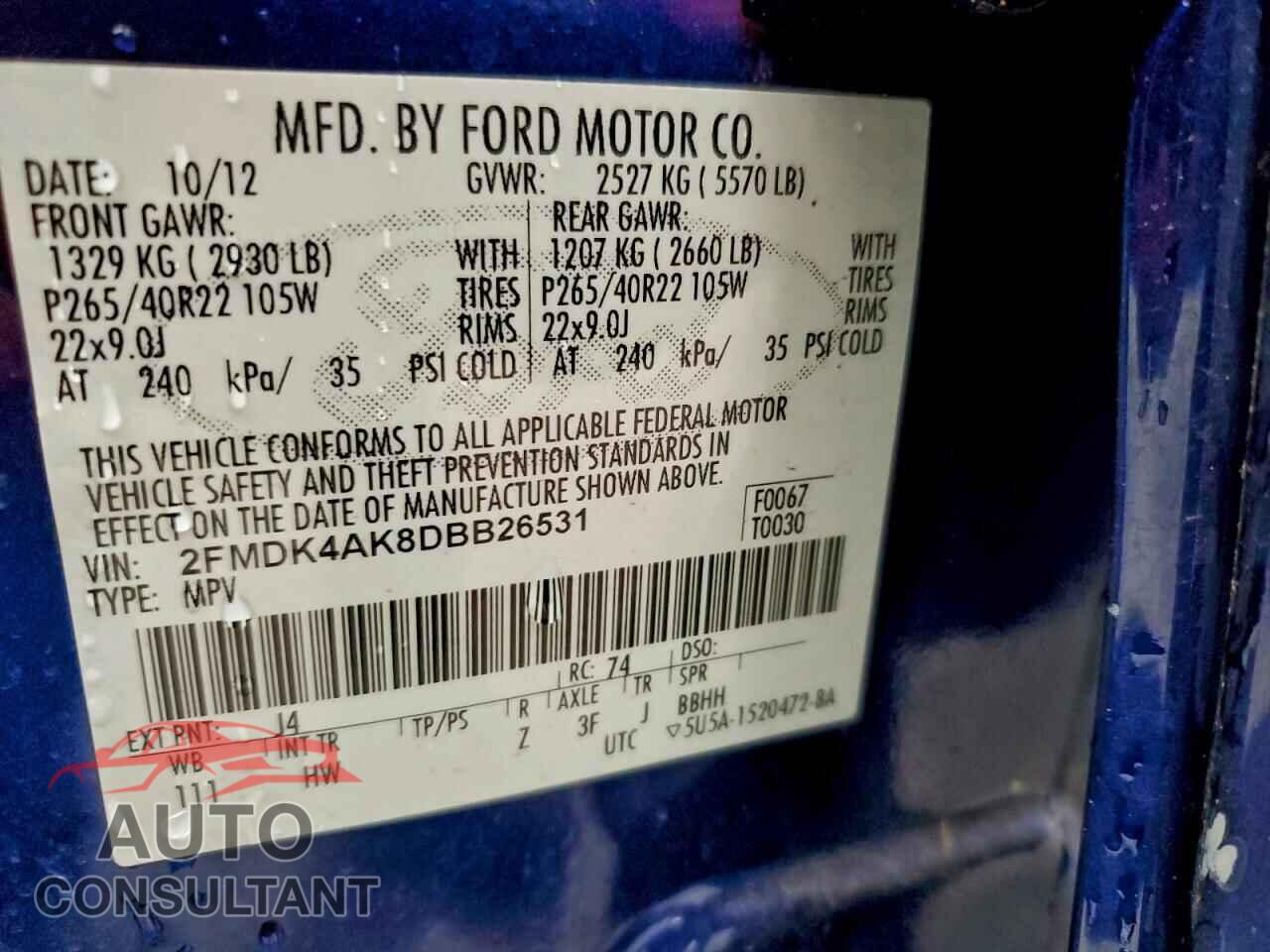FORD EDGE 2013 - 2FMDK4AK8DBB26531