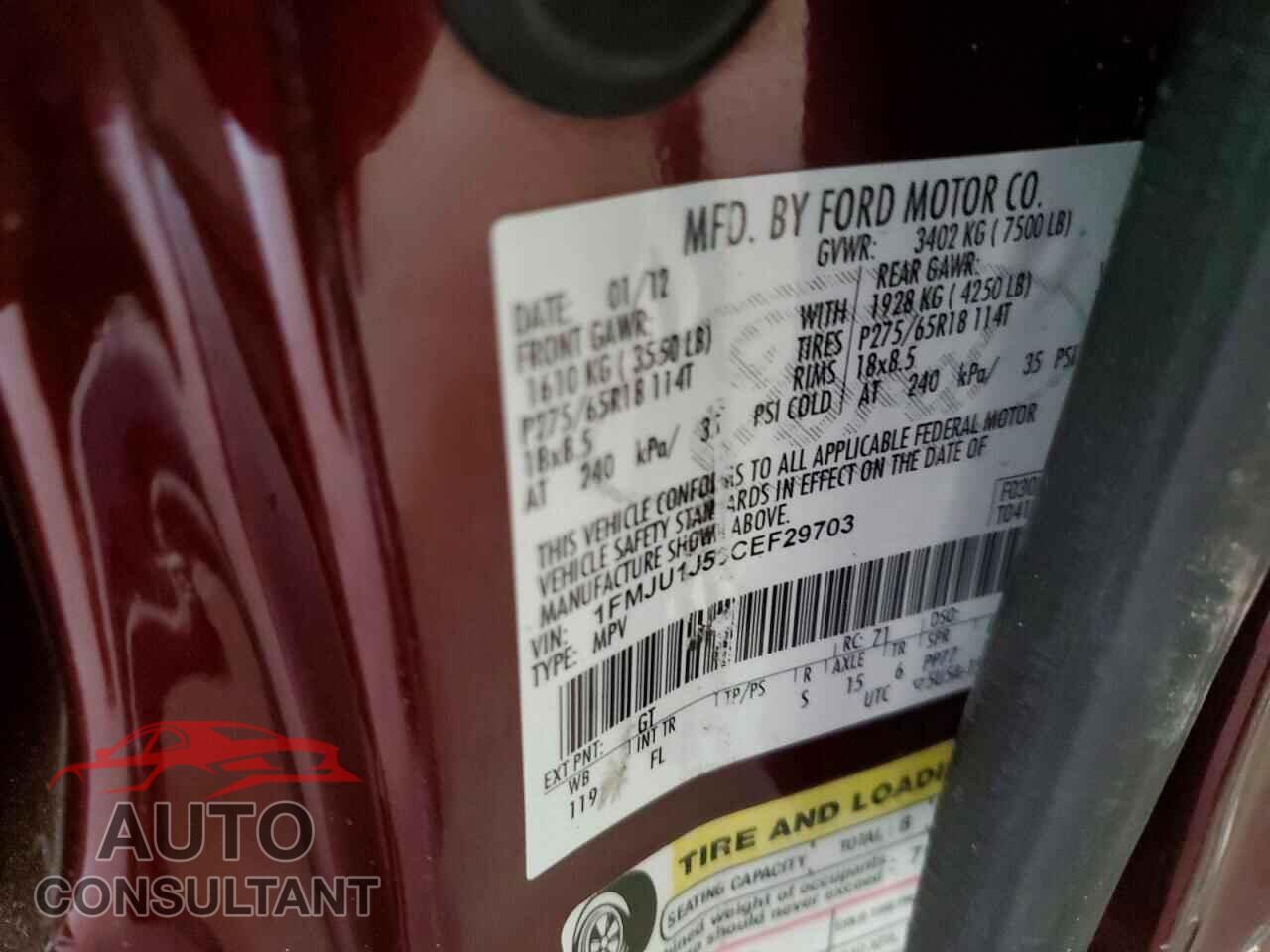 FORD EXPEDITION 2012 - 1FMJU1J59CEF29703