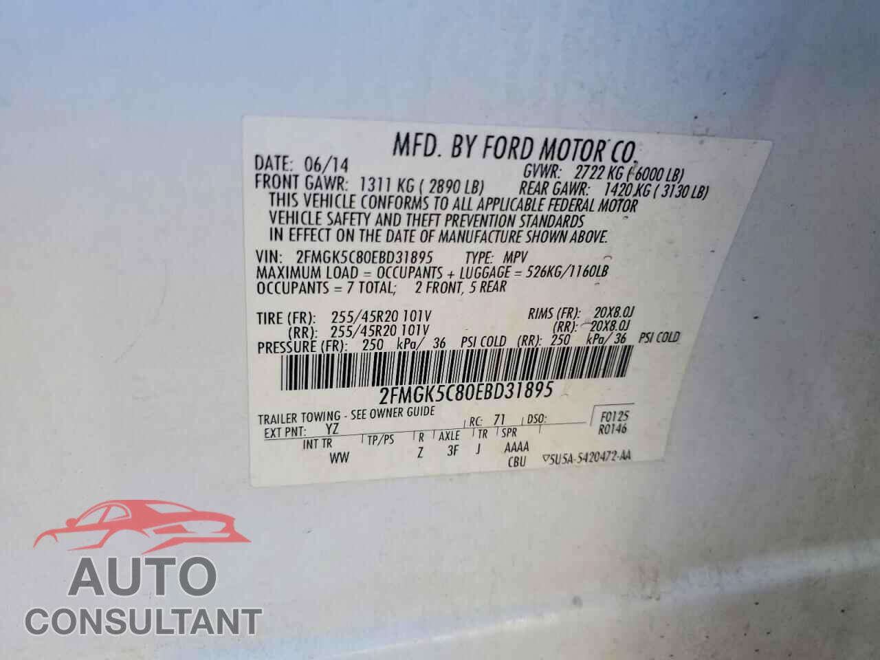 FORD FLEX 2014 - 2FMGK5C80EBD31895