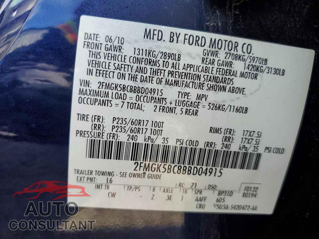 FORD FLEX 2011 - 2FMGK5BC8BBD04915