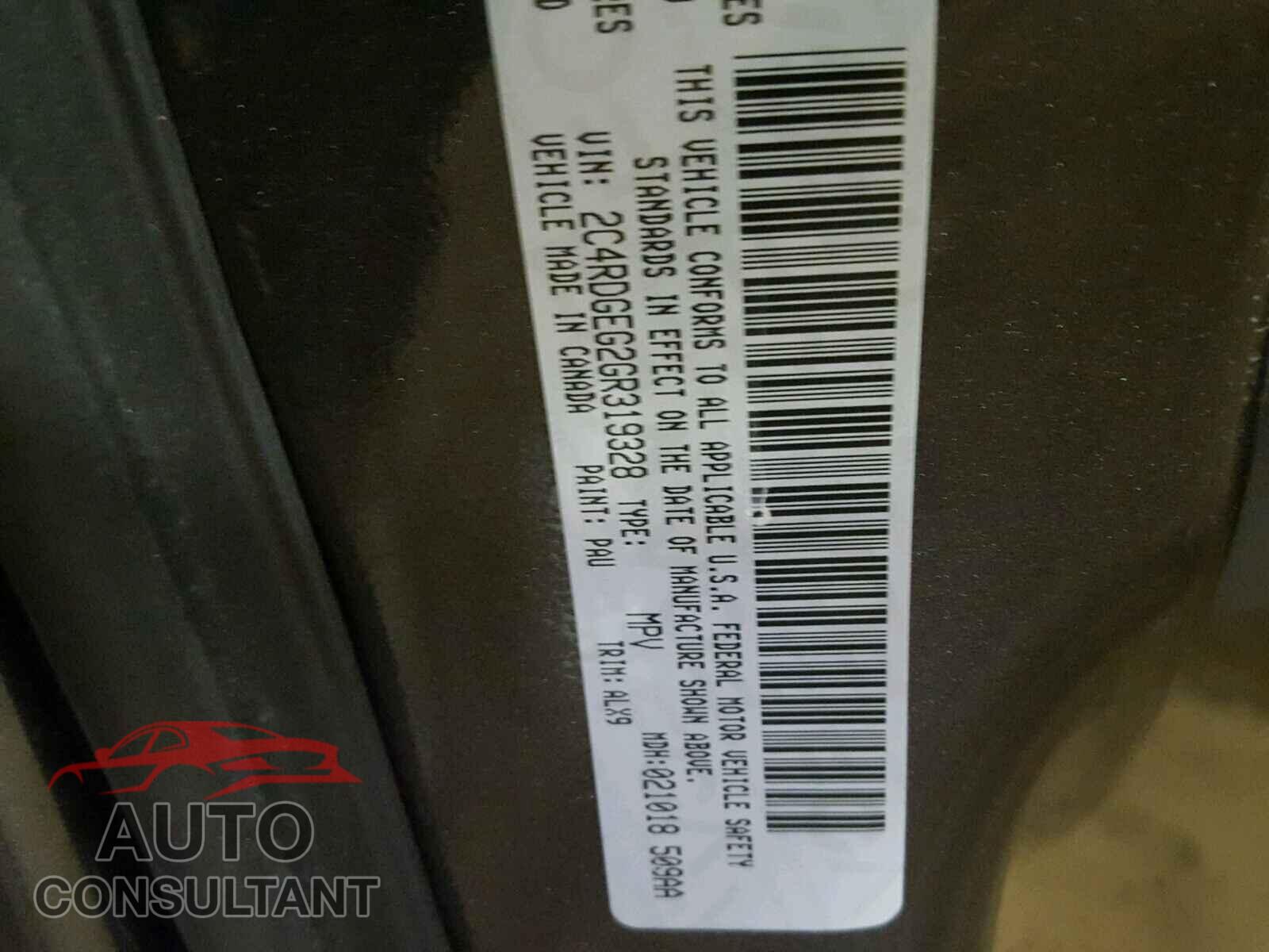 DODGE CARAVAN 2016 - 2C4RDGEG2GR319328