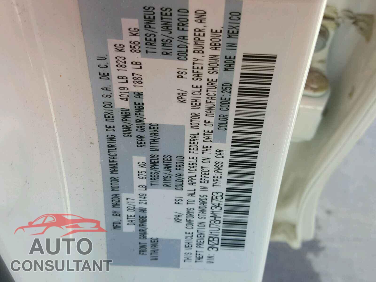 MAZDA 3 2017 - 3MZBN1U78HM134753