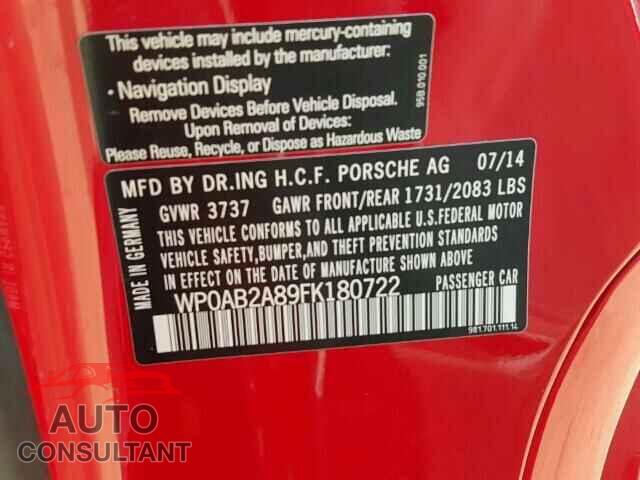 PORSCHE CAYMAN 2015 - WP0AB2A89FK180722
