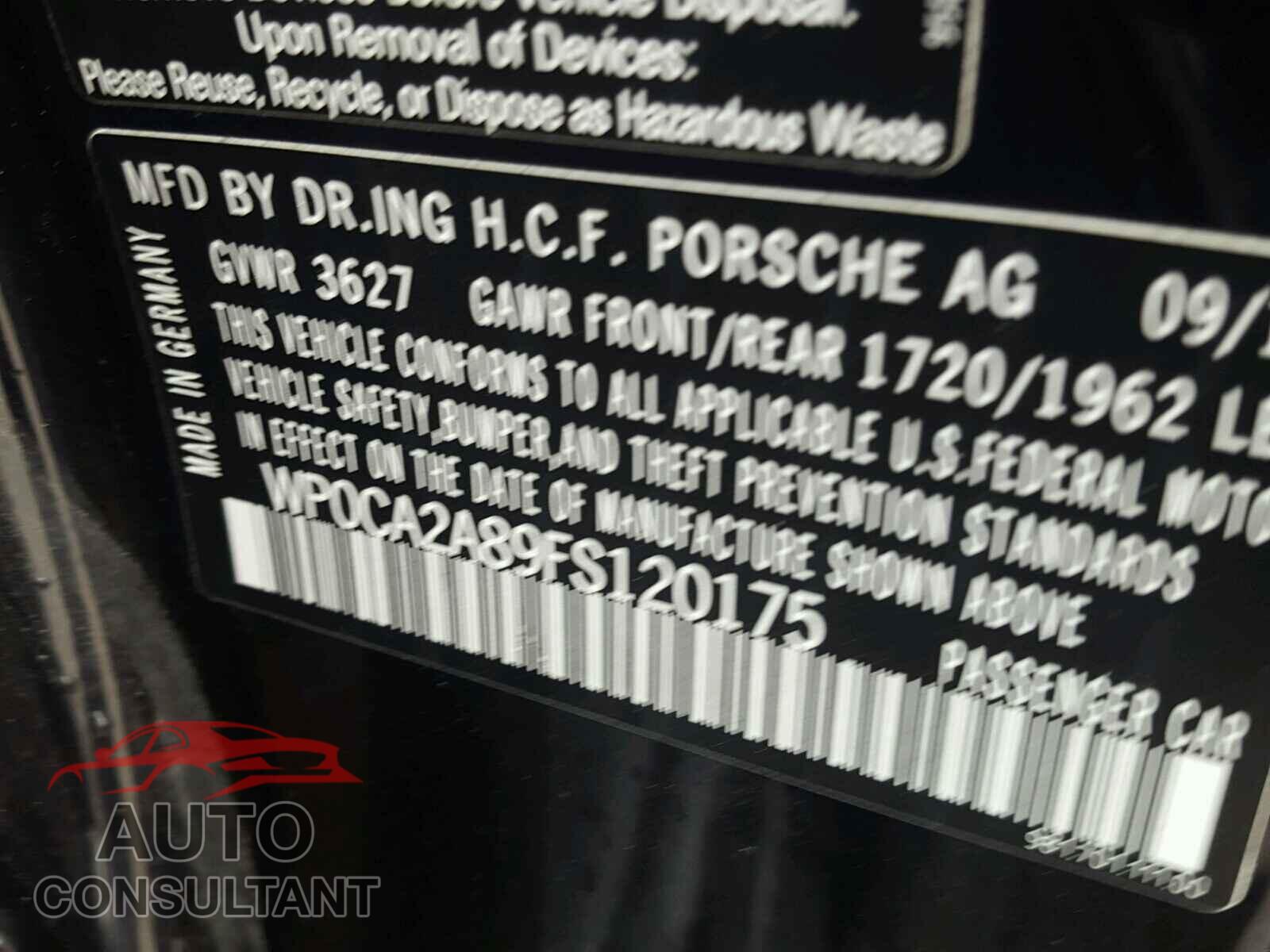 PORSCHE BOXSTER 2015 - WP0CA2A89FS120175