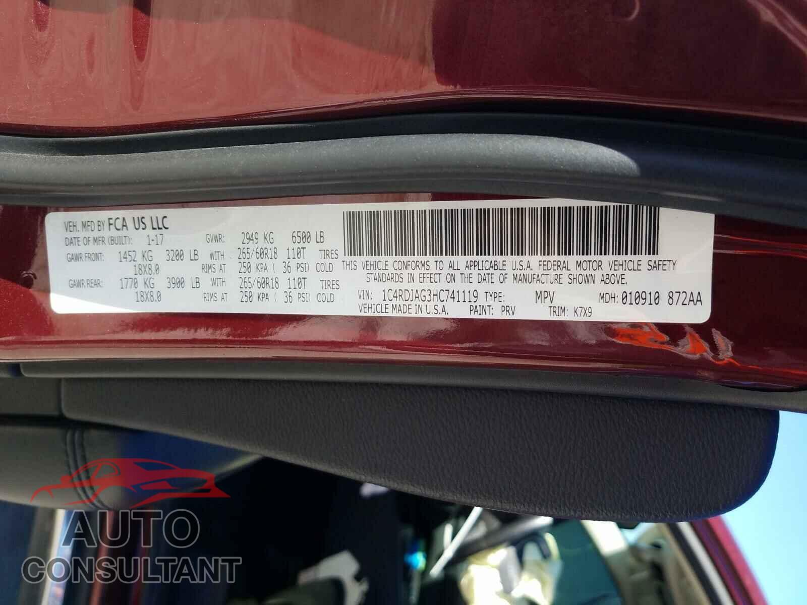 DODGE DURANGO 2017 - 1C4RDJAG3HC741119