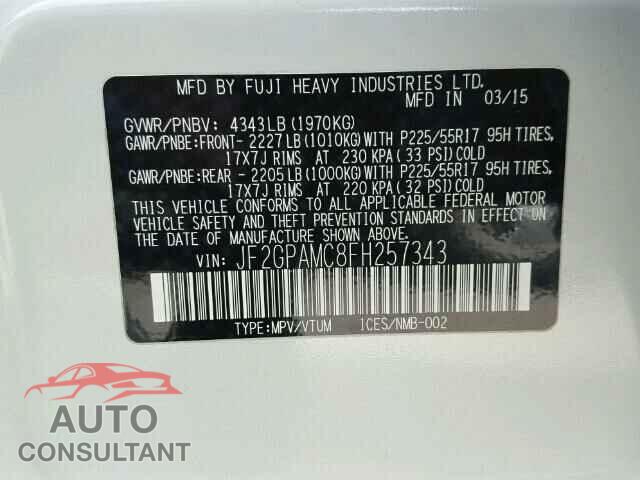 SUBARU XV 2015 - JF2GPAMC8FH257343