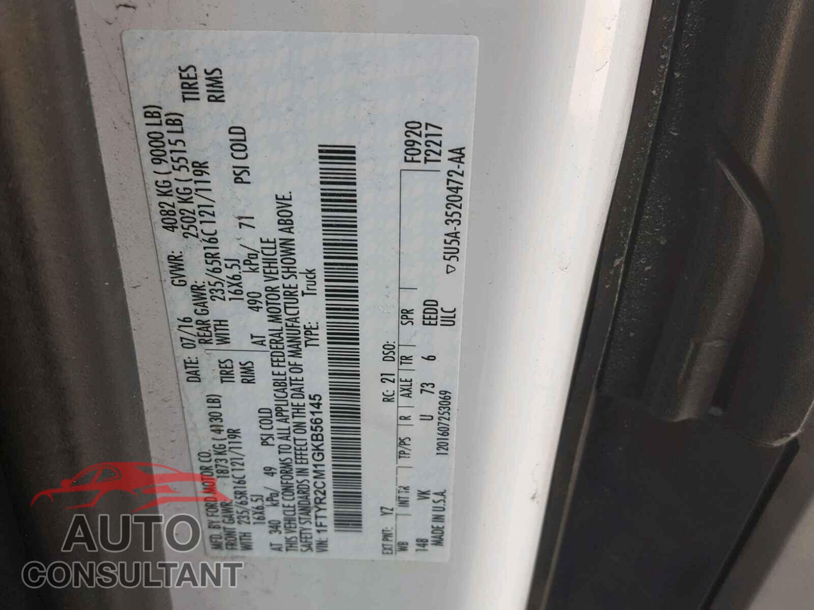 FORD TRANSIT CO 2016 - 1FTYR2CM1GKB56145