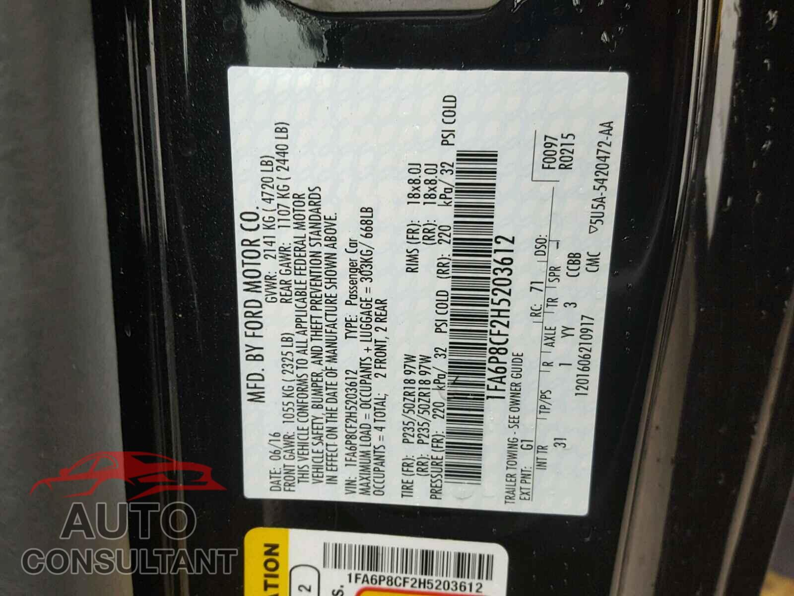 FORD MUSTANG 2017 - 1FA6P8CF2H5203612