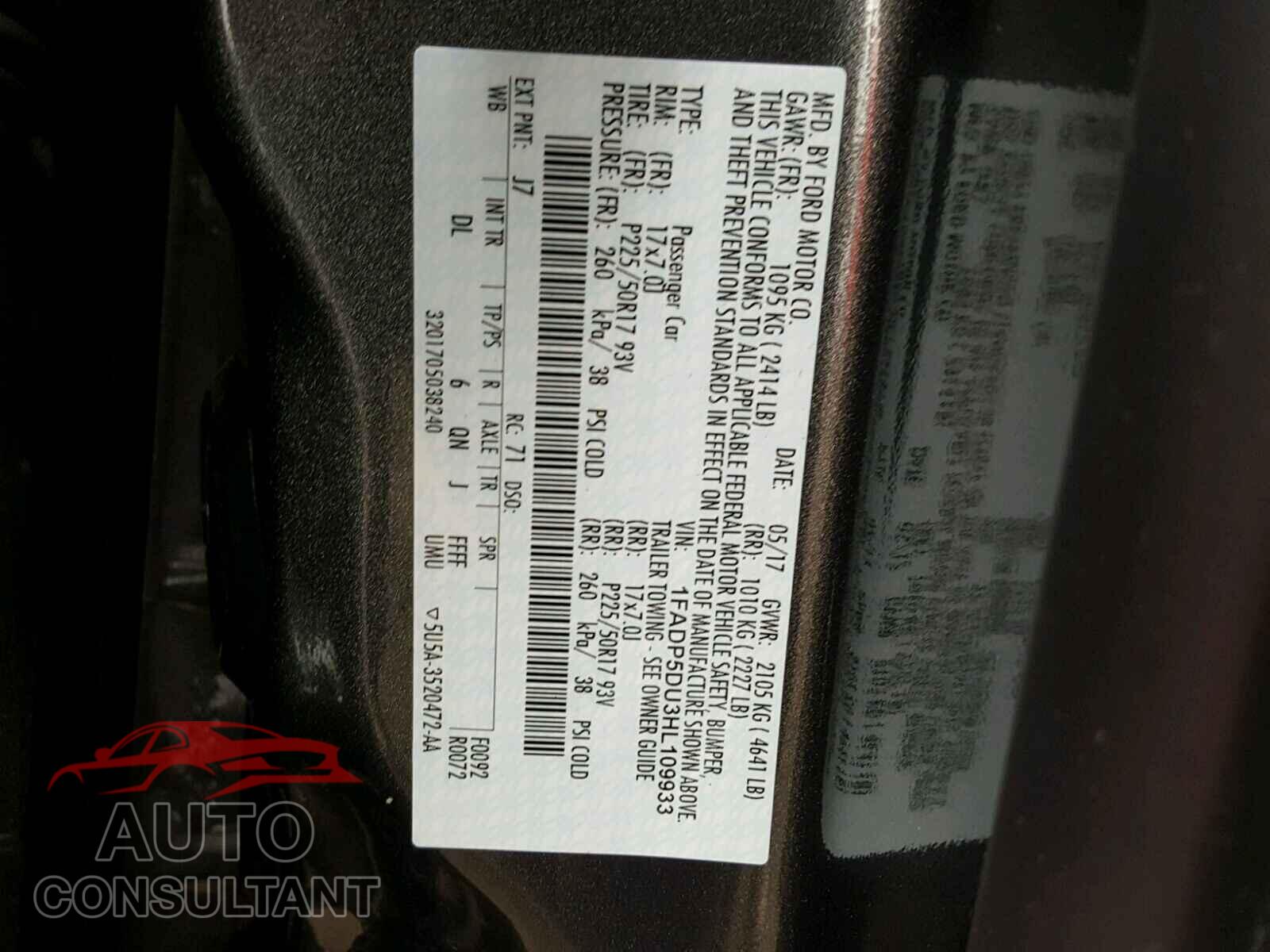 FORD CMAX 2017 - 1FADP5DU3HL109933