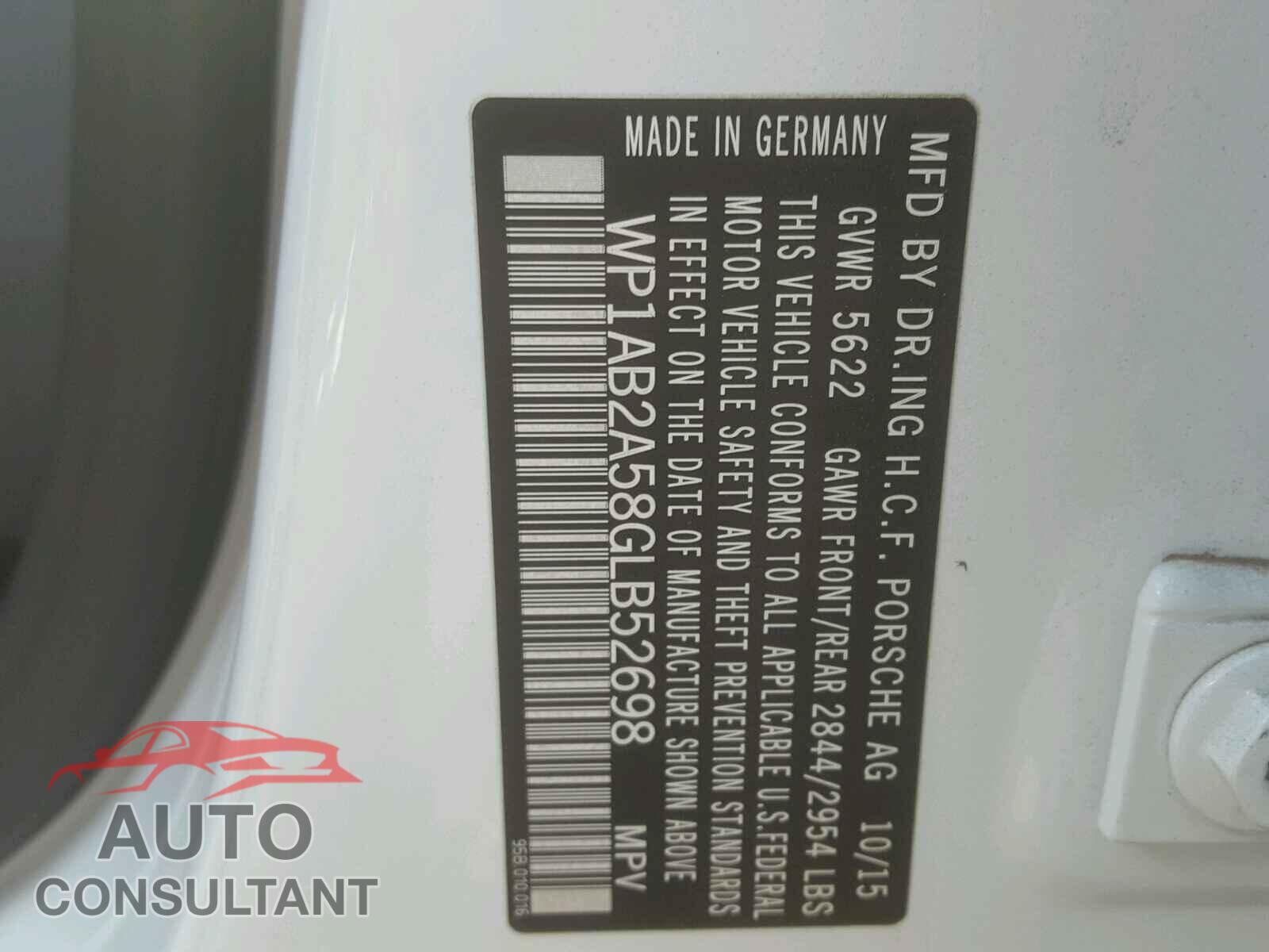 PORSCHE MACAN 2016 - WP1AB2A58GLB52698