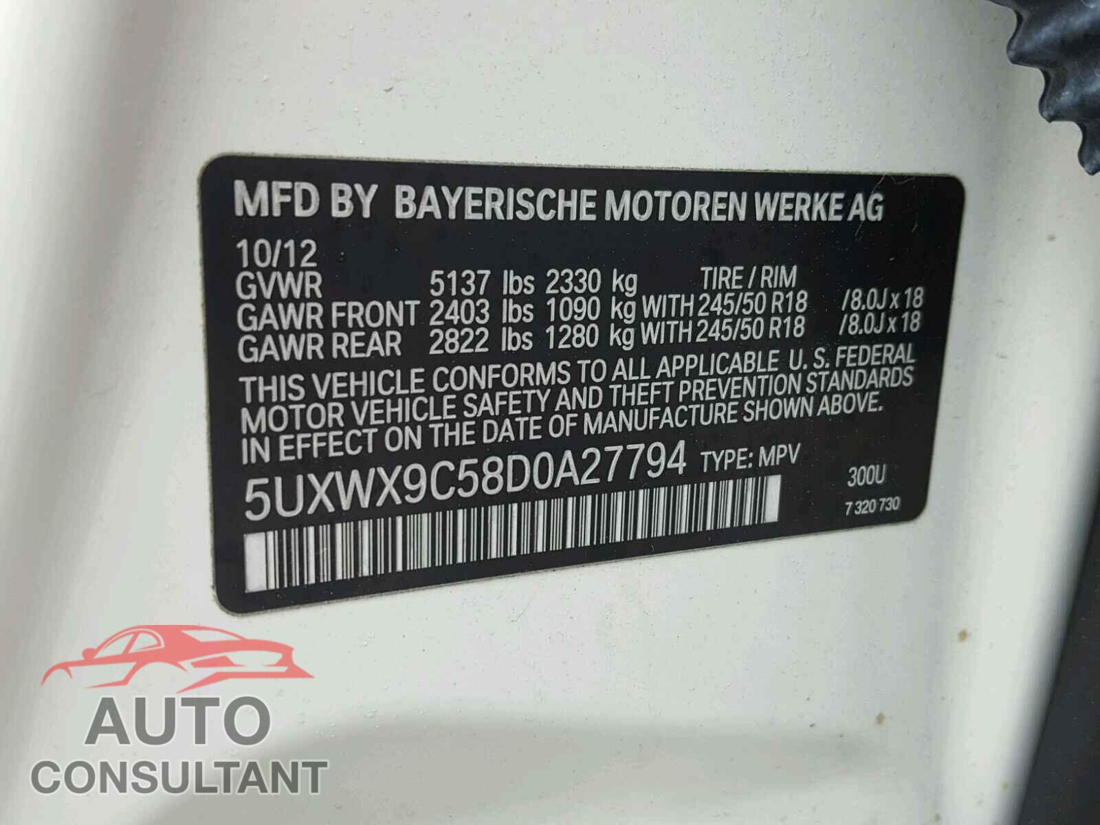 BMW X3 2013 - 5UXWX9C58D0A27794