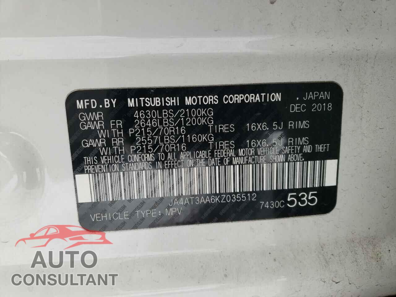 MITSUBISHI ECLIPSE 2019 - JA4AT3AA6KZ035512