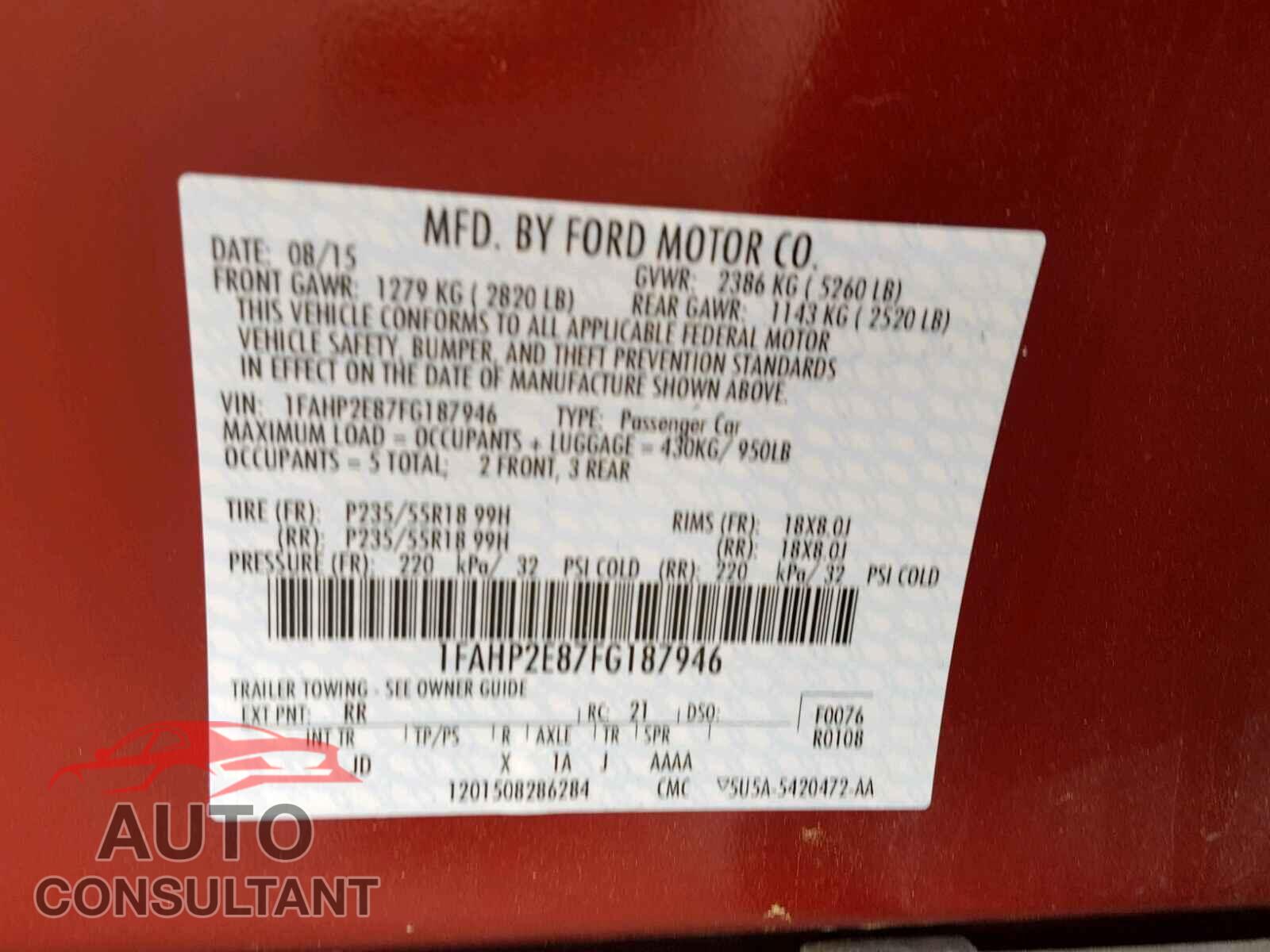 FORD TAURUS 2015 - 1FAHP2E87FG187946