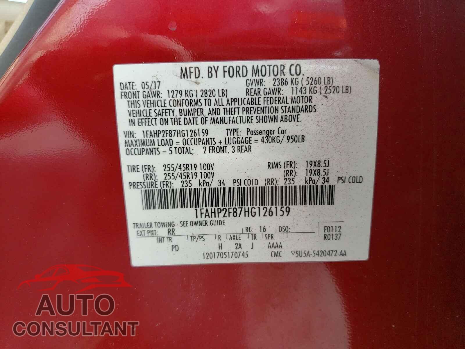 FORD TAURUS 2017 - 1FAHP2F87HG126159