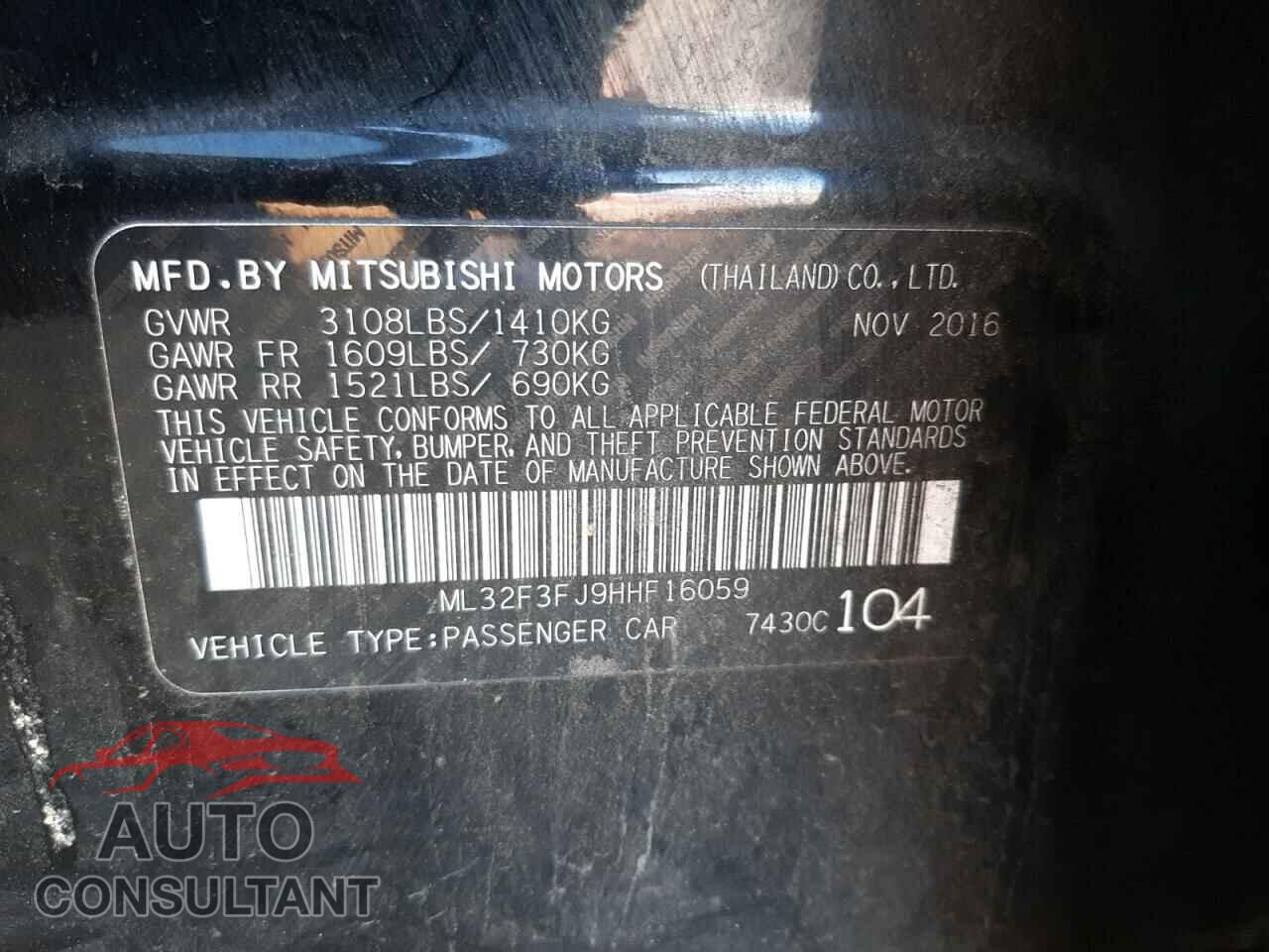 MITSUBISHI MIRAGE 2017 - ML32F3FJ9HHF16059