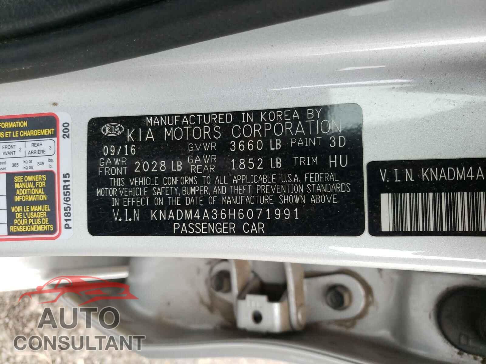 KIA RIO 2017 - KNADM4A36H6071991