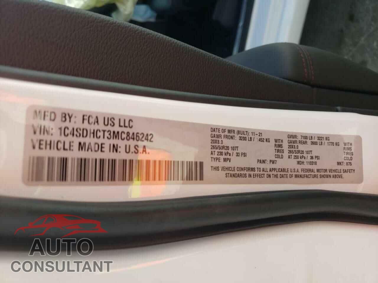 DODGE DURANGO 2021 - 1C4SDHCT3MC846242